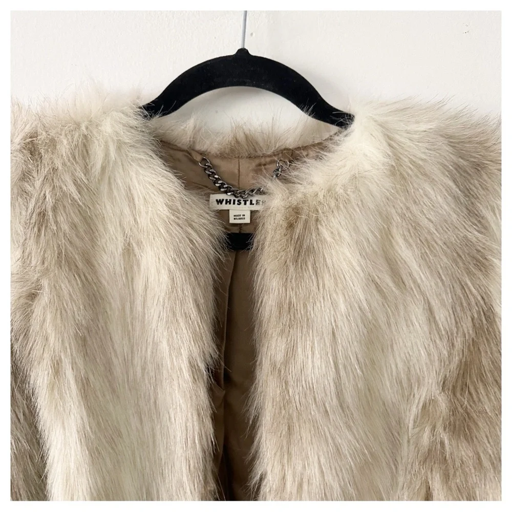 Whistles Duvall Faux Fur Jacket two tone‎ cream and tan size XS